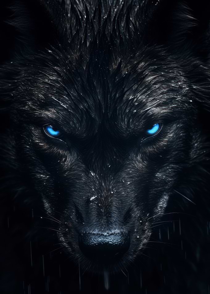 black wolf with blue eyes
