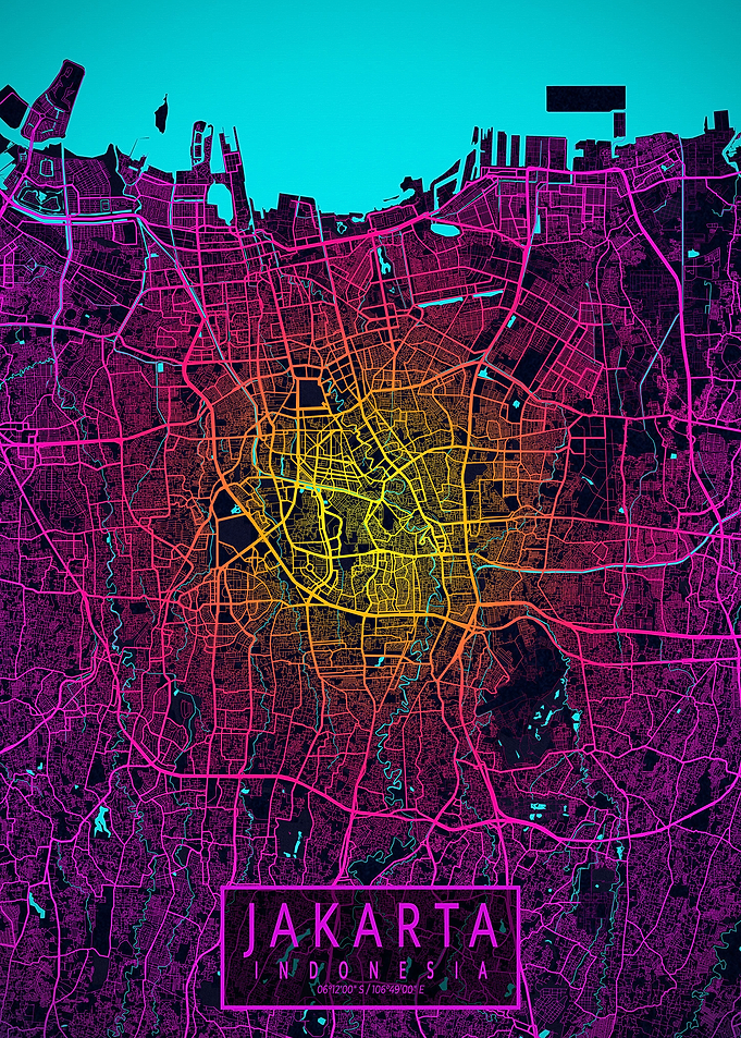 Jakarta City Map Neon