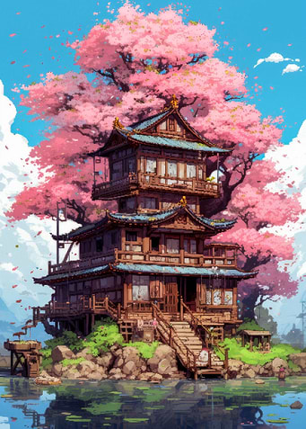 Japan Blossoms Pixel Art