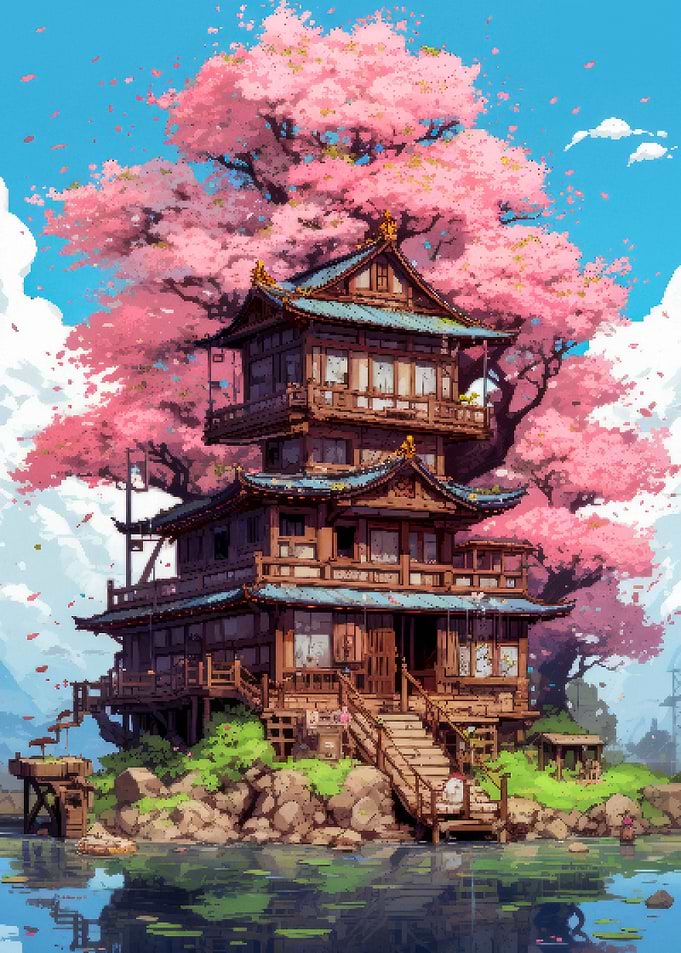 Japan Blossoms Pixel Art