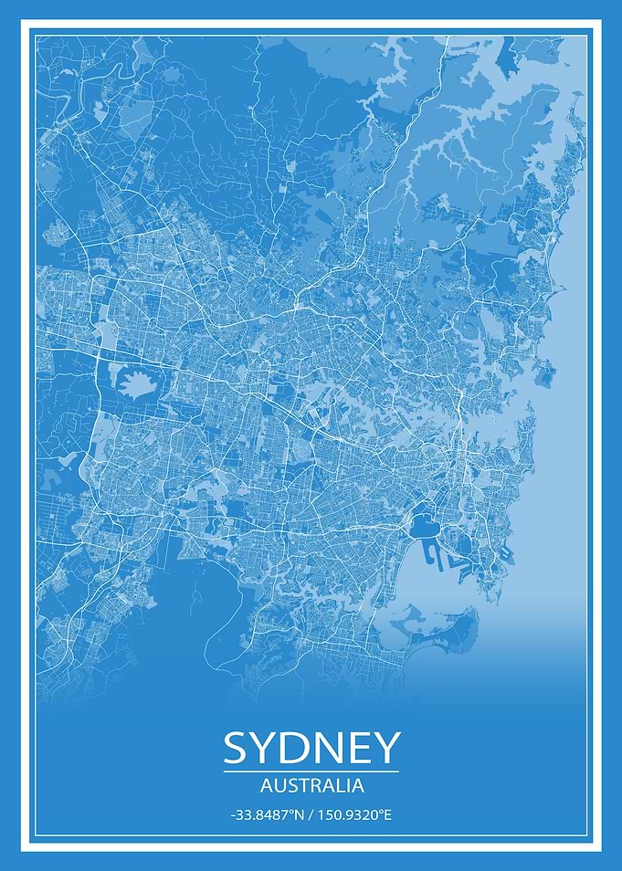Sydney Blue and White Map