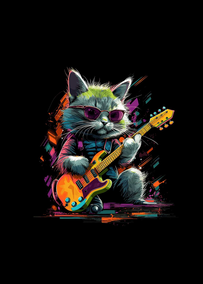 cat playing guitar