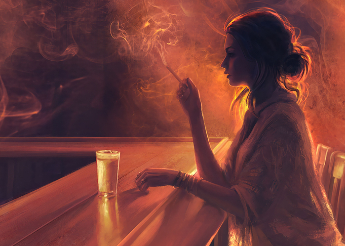 The bar and lonely girl