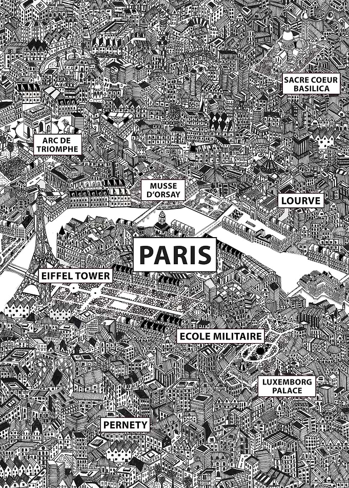 Paris map hand drawing