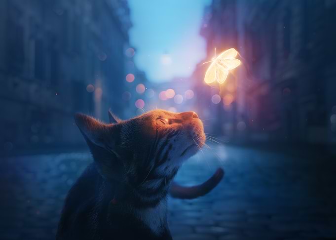 Cat meets butterfly