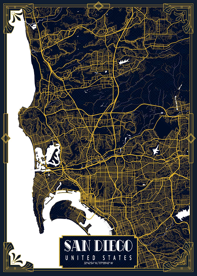 San Diego City Map Gold