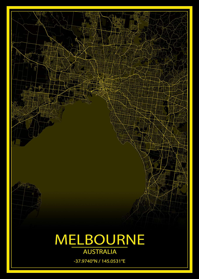 Melbourne Black Yellow Map