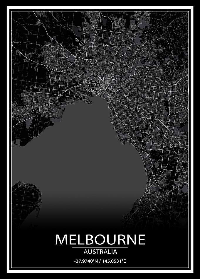 Melbourne Black City Map