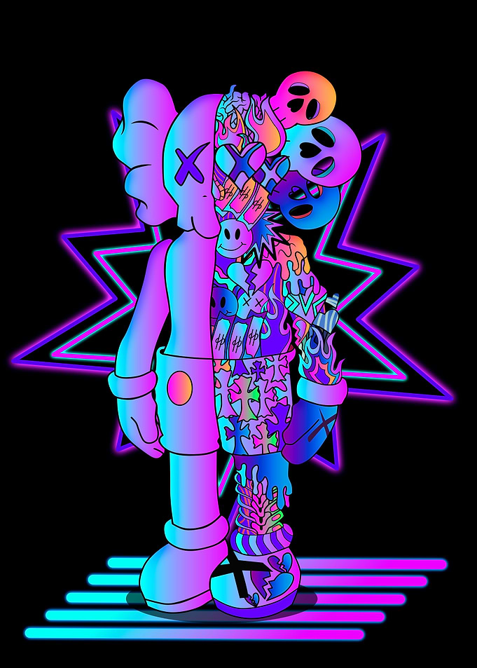 Pyschodelic kaws doodle