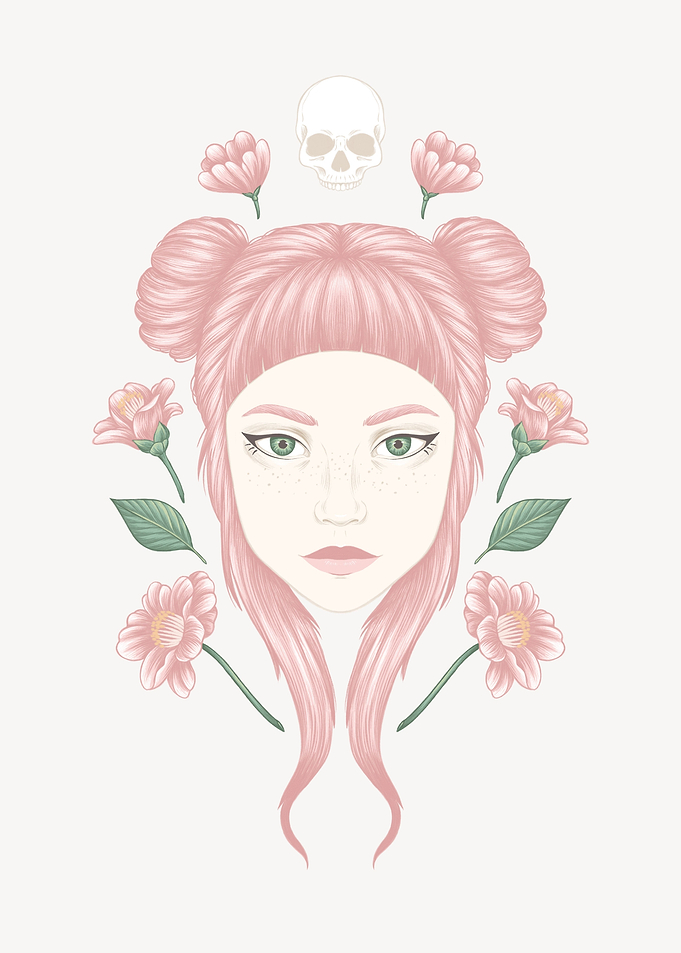 Pink Hair and Flowers