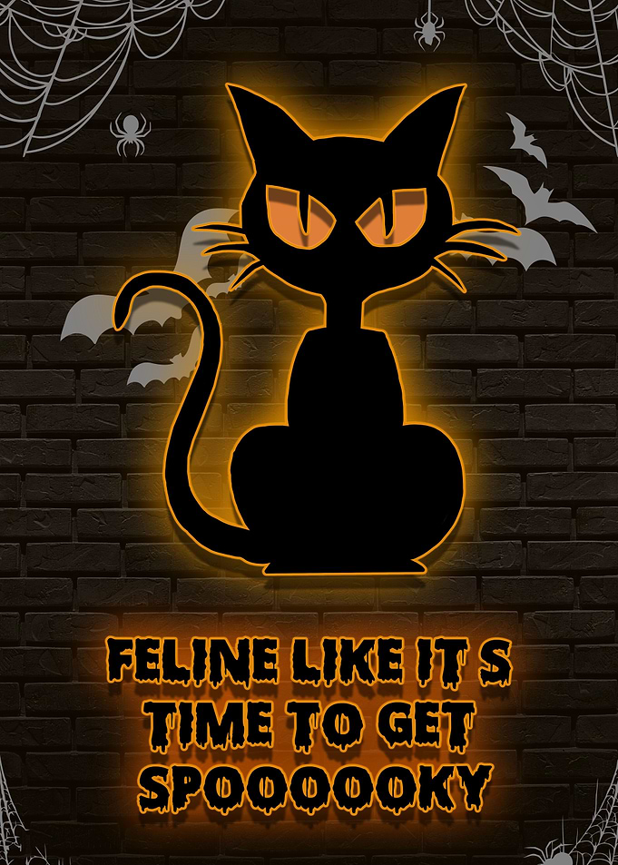 cat halloween neon