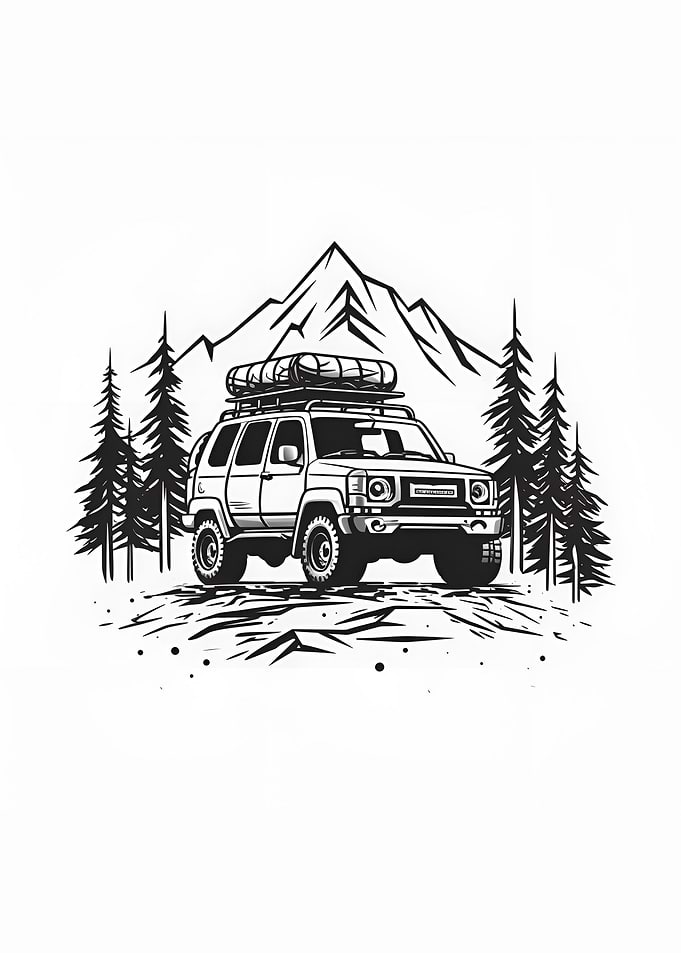 a suv in mountain vector