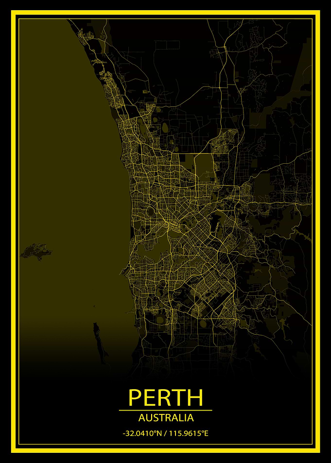 Perth Yellow and Black Map