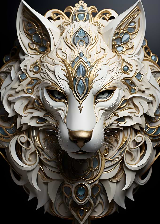 White and Gold Wolf Head