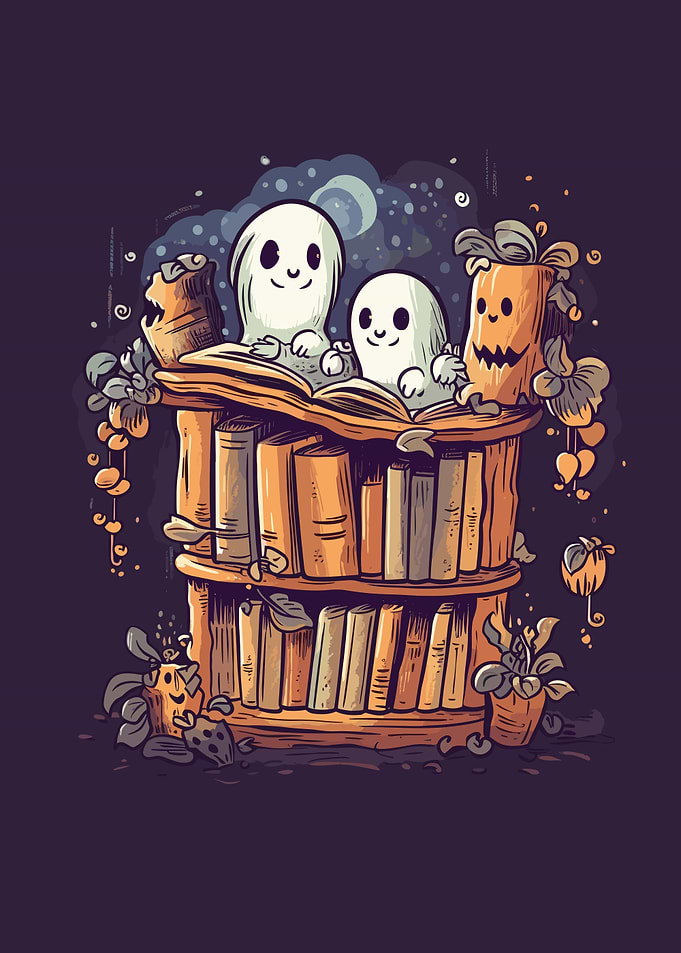 Cute Ghosts Reading Books