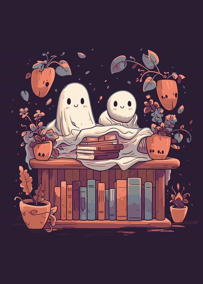 Cute Ghosts Reading Books