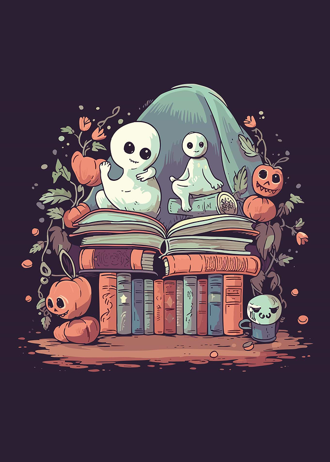 Cute Ghosts Reading Books