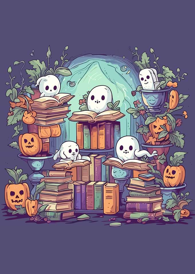 Cute Ghosts Reading Books