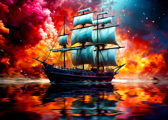 Fantasy ship on the ocean