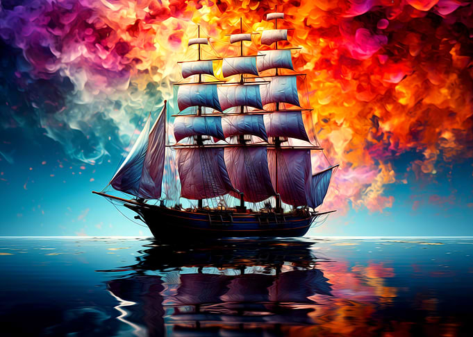 Fantasy ship on the ocean
