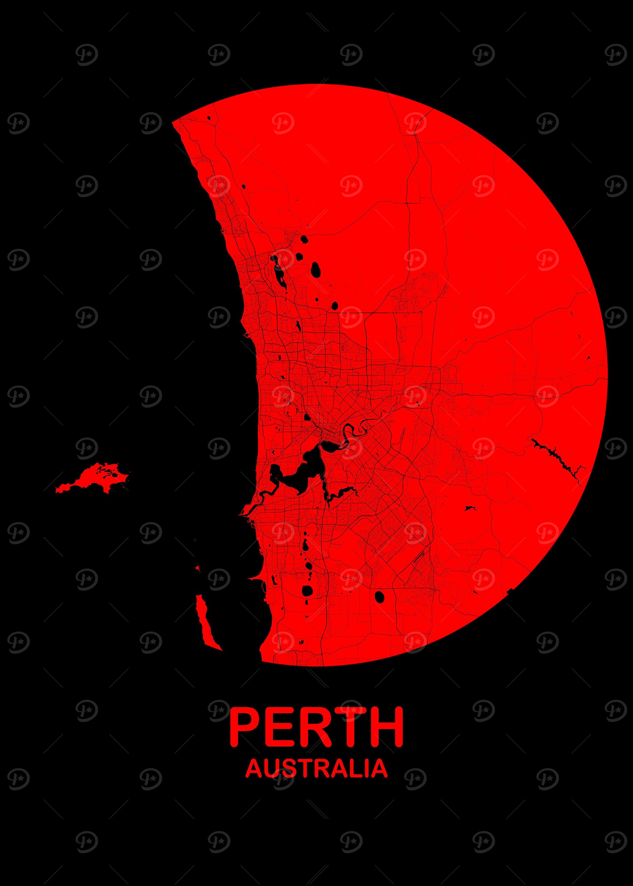 Perth Black Red Circle Map
