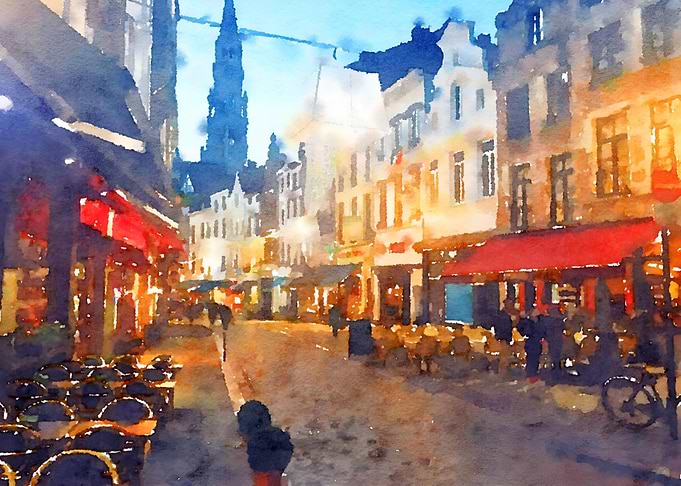 Watercolor Europe Street