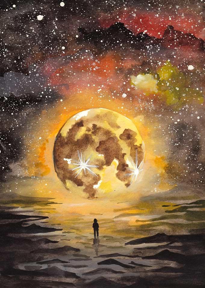 Watercolor Bright Moon