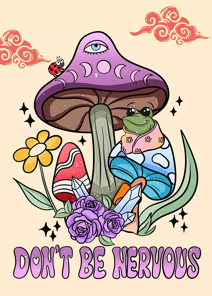 Retro frog with mushroom