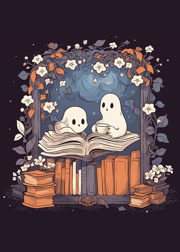 Cute Ghosts Reading Books