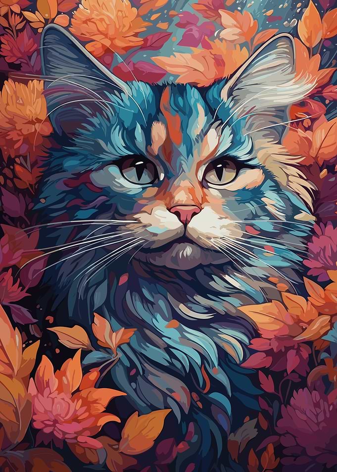 Cat Cute Flowers