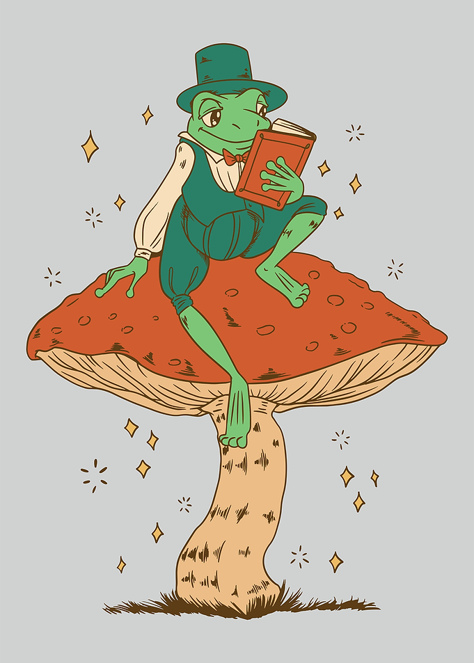 Cottagecore Frog Reading
