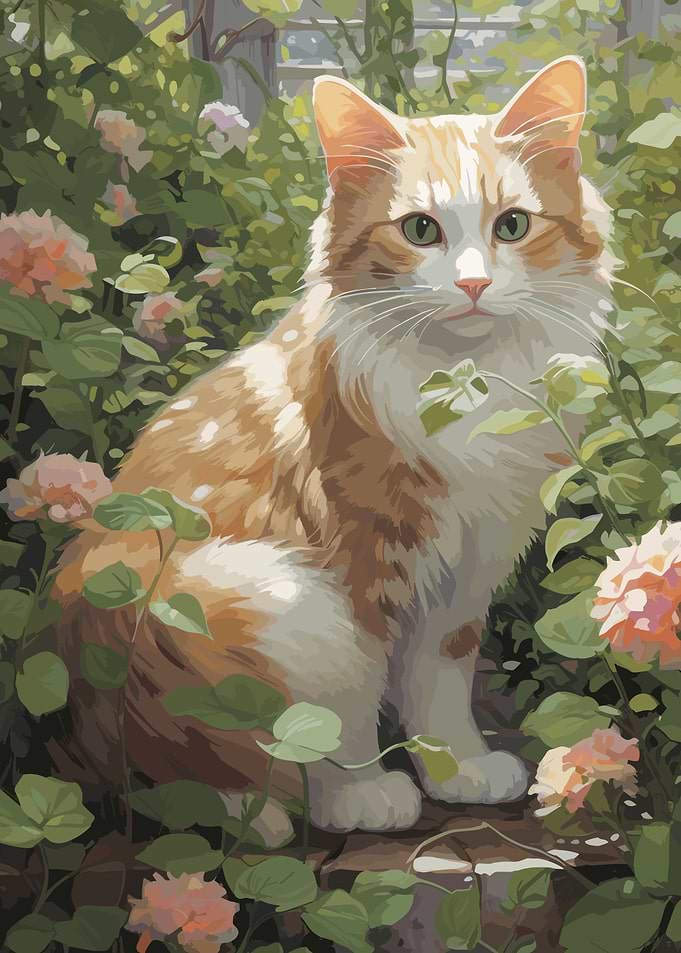 Cat Cute Flowers