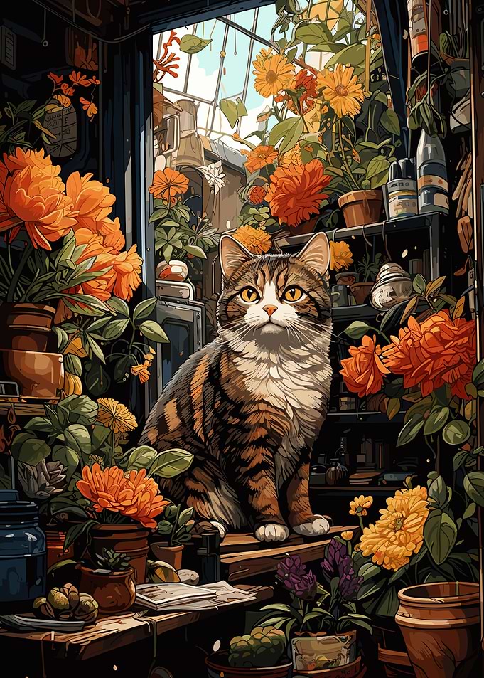 Cat Cute Flowers