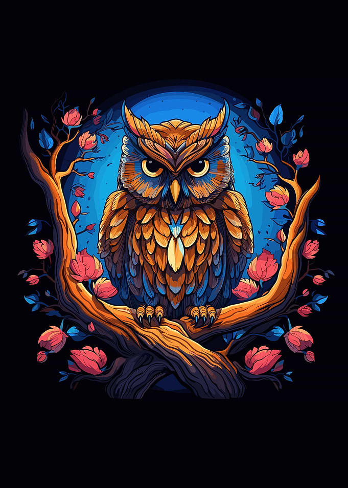 owl with colorful flowers