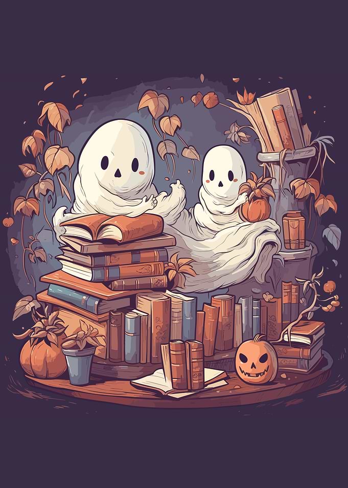 Cute Ghosts Reading Books