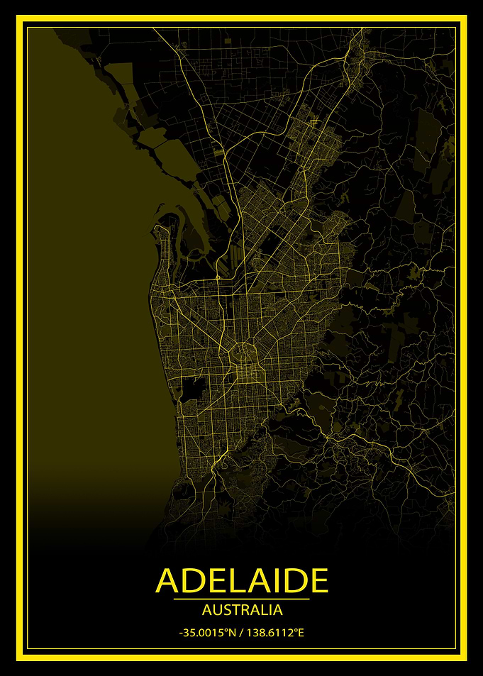 Adelaide Yellow Black Map