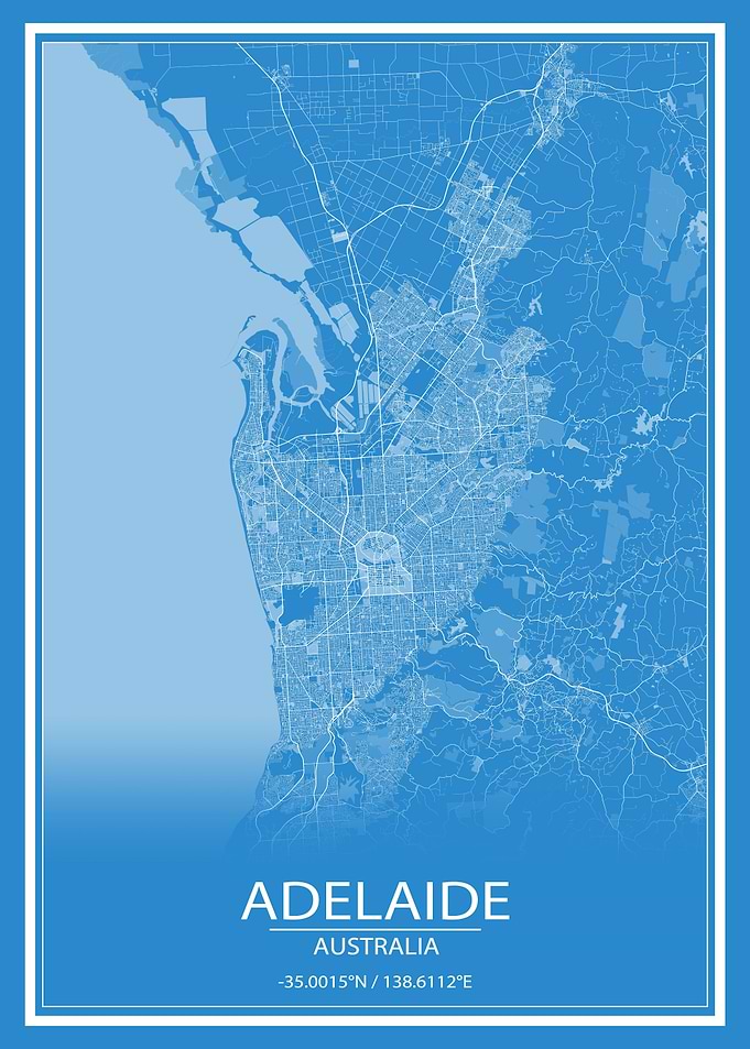 Adelaide Blue White Map