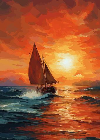 Sailboat Sunset Painting