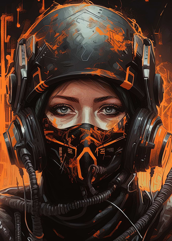 Cyberpunk Helmeted Woman
