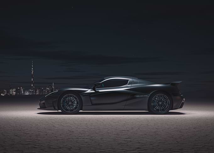 Rimac Nevera Dubai skyline