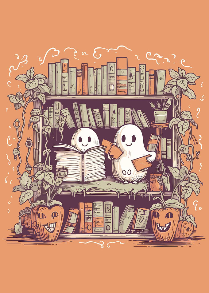 Cute Ghosts Reading Books