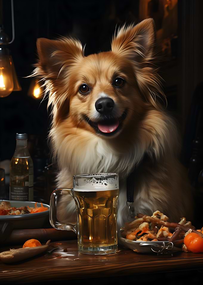 Beer-Sipping Dog Art