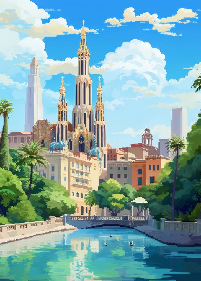 Barcelona City Pixel Art