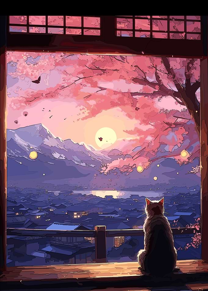 cat japanese landscape