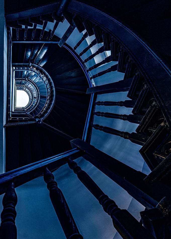 Blue spiral staircase