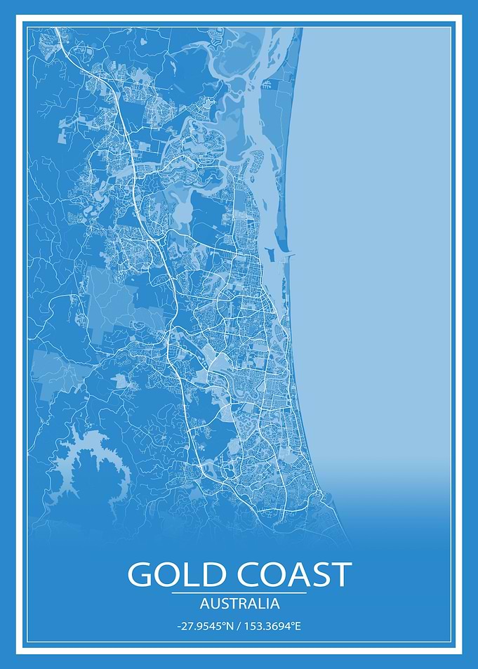 Gold Coast Blue White Map