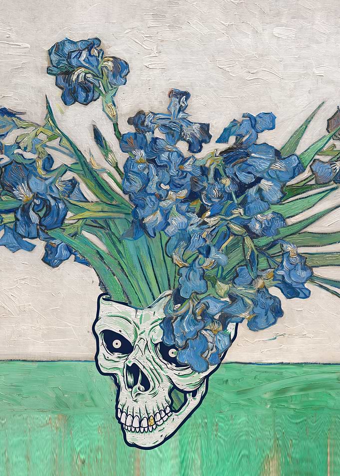 irises van gogh skull