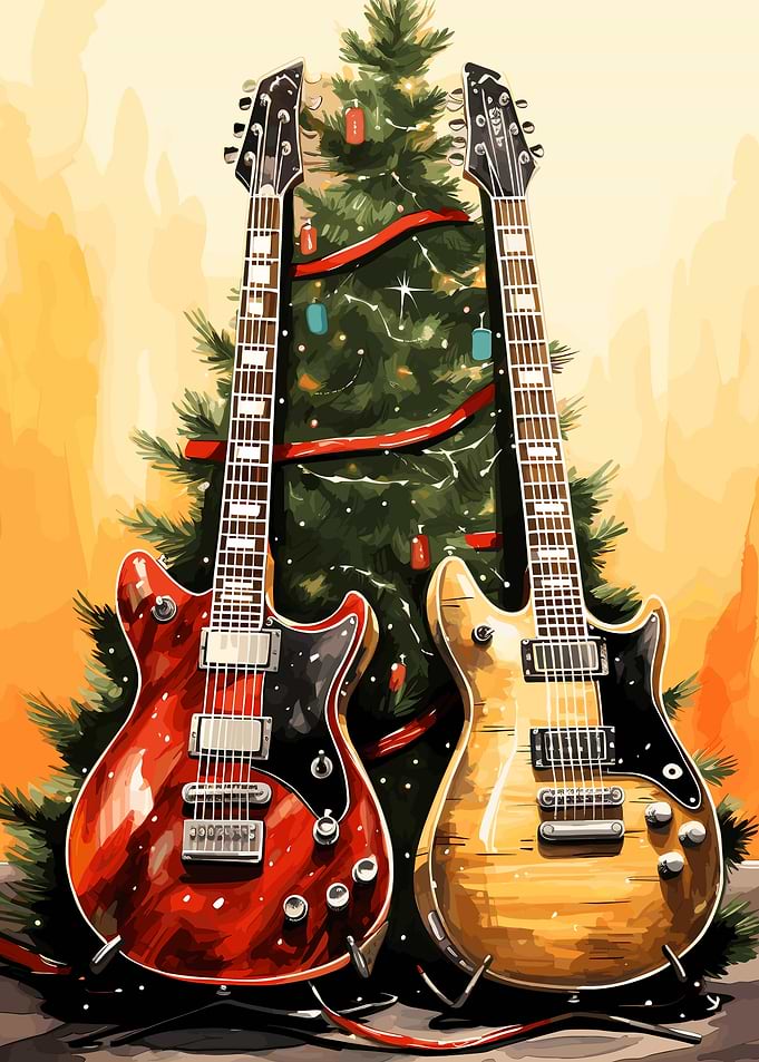 Guitar Christmas Tree Snow