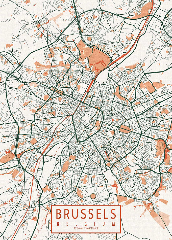 Brussels City Map Bohemian