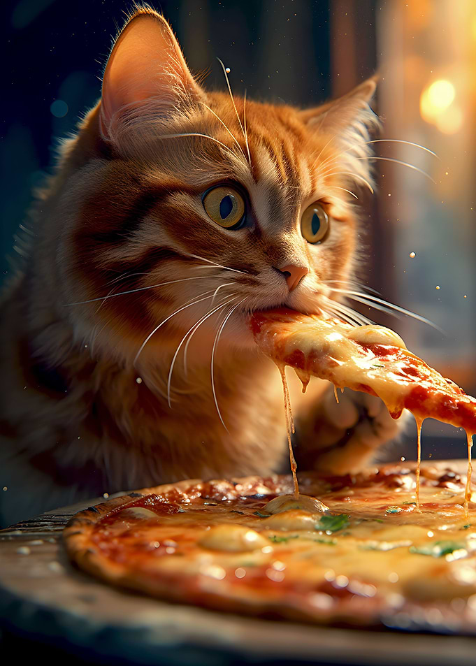 Funny Cat Eating Pizza